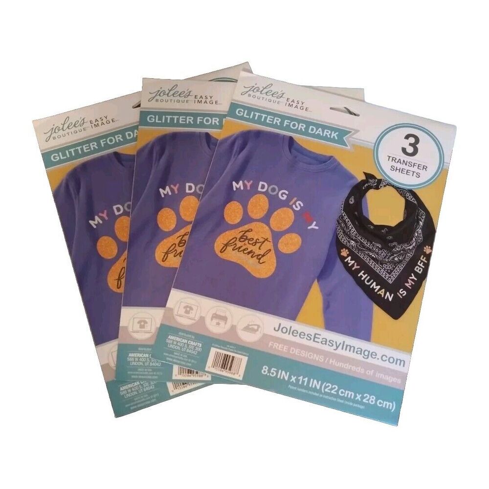 Jolee's Boutique Easy Image Iron-On Glitter Transfer Sheets for Dark Fabric 3 Pk